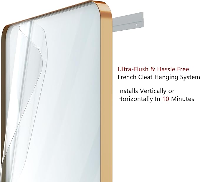 VocalStar Gold Bathroom Mirror for Wall, 22 x 30 Inch Metal Framed Rounded Rectangle Vanity Mirror Modern Farmhouse, 1/4-inch Shatterproof Glass | Ultra-Flush Hanging