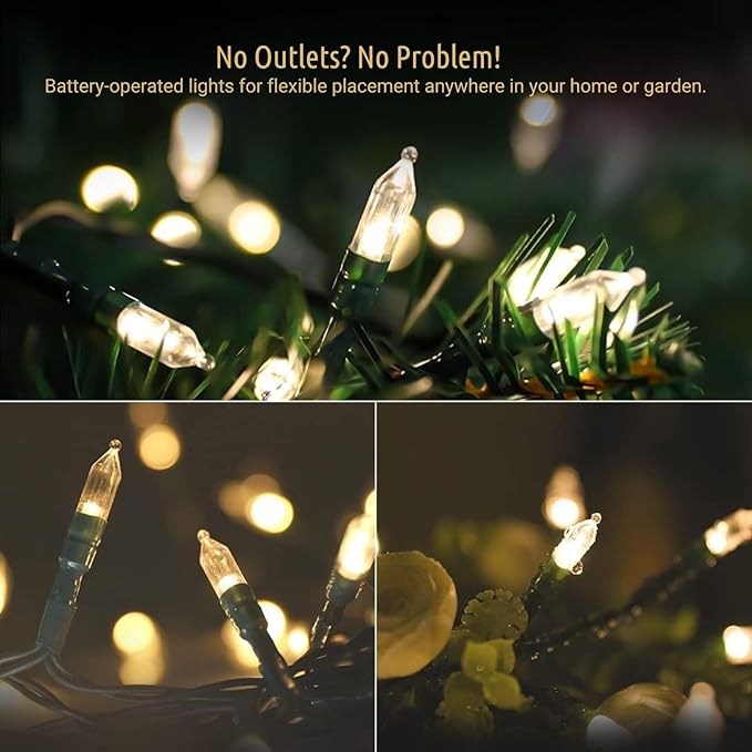 koopower 36ft 100 LED Battery Operated Christmas Lights with Timer (8 Modes), IP65 Waterproof for Christmas Tree, Green String, Warm White