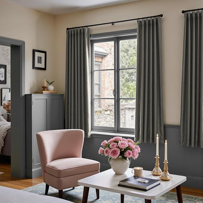 Lazzzy Velvet Blackout Curtains Thermal Insulated Room Window Drapes Super Soft Luxury Curtains for Living Room Bedroom Rod Pocket 2 Panels, Grey, 42" W x 72" L