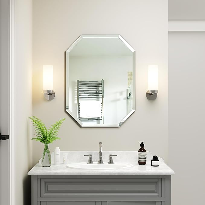 Silver Wall Mirror-Beveled Edge Frameless Mirror for Bathroom, Vanity, Bedroom, Rectangle Mirrors （18X24inch）