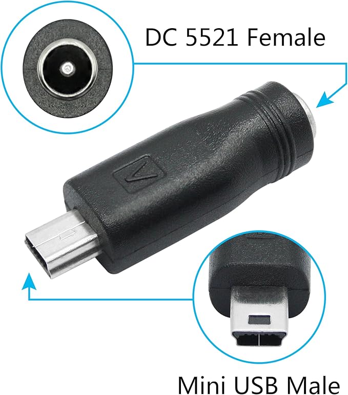 6Pcs DC 5.5mm x 2.1mm to USB Adapter, 5V DC 5521 Female to Type C & Micro & Mini USB Male Plug Convert Connector Power (Mixed)
