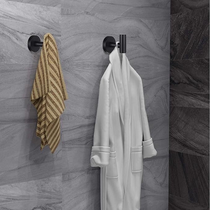 Towel Hooks Bathroom Coat Robe Wall Hook Heavy Duty Door Hanger Towel Robe Clothes Cabinet Closet Sponges Rack for Bathroom Bedroom Kitchen Hotel Pool 4 Packs Matte Black(Drilling Installation)