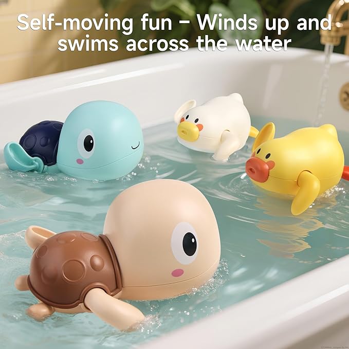 TUMAMA Bath Toys - Infant Garden & Elephant Baby Shower Bathtime,Kids Water Spinner for Tub Pool, 4 Bathtub Wind-Up Toys, Infant 0 3 6 9 Month Newborn Xmas Gift