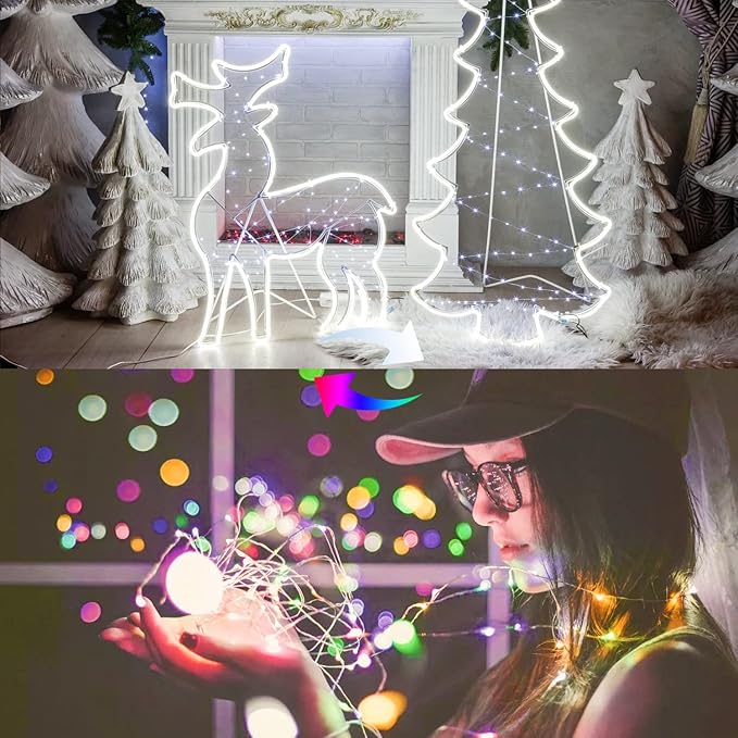 JMEXSUSS 2 Pack Color Changing Fairy Lights Battery Operated, Total 200 LED 66ft Color Changing Christmas Lights with Remote, 8 Modes Twinkle String Lights for Bedroom Decor, Cool White & Multicolor