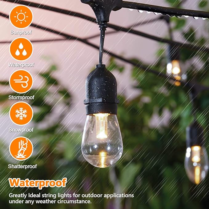 Lakumu 2-Pack 3 Color Dimmable LED Outdoor String Lights for Patio with Remotes, 96FT Waterproof Hanging Lights with Shatterproof Edison Bulbs for Bistro Backyard-Warm White/Neutral White/Daylight
