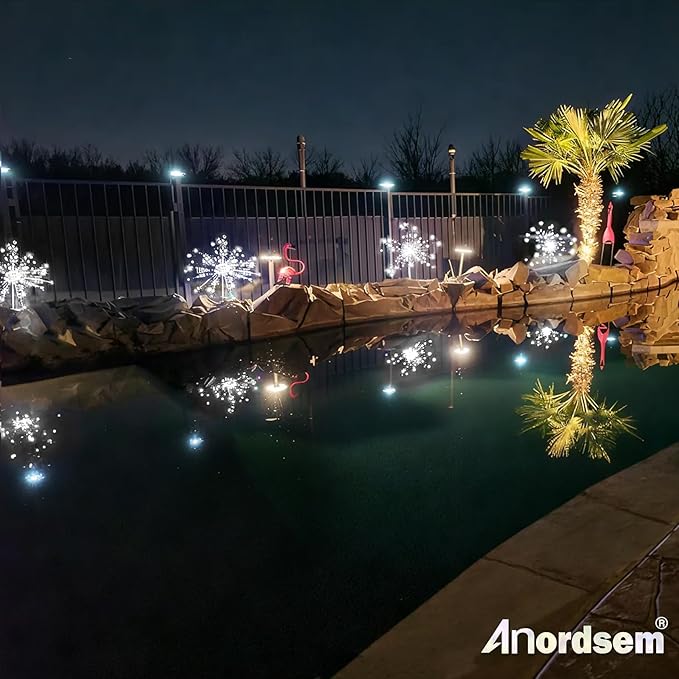 Anordsem Solar Lights Outdoor Decorative: Bendable Copper Wire with 120 LED Firework Beads - Waterproof DIY White Fun Decorating Yard Garden Patio - Christmas Gifts for Homeowner Over 30
