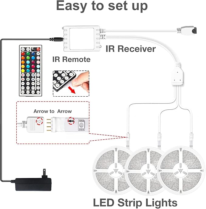 DAYBETTER Led Strip Lights 150ft, Color Changing Led Light Strip with Remote Control, RGB Strip Lighting Suitable for Home Decor, Living Room, Kitchen, Home Party Decoration, 12V (3 Rolls of 50ft)