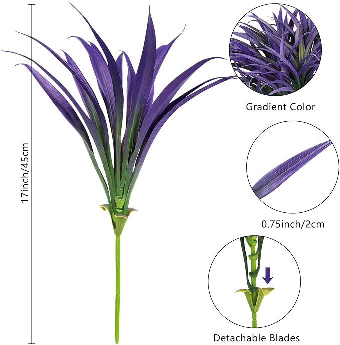 Ouddy Decor 20 Pcs Fake Outdoor Plants Artificial Grass Greenery Stems Faux Plastic Plants UV Resistant for Indoor Outside Garden Hanging Planter Pathway Porch Patio Window Box Home Decor, Purple