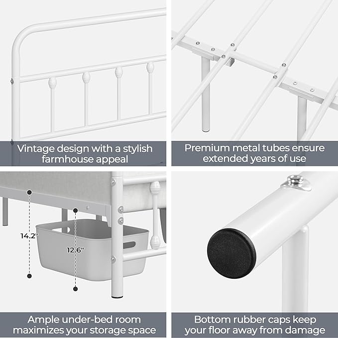 Yaheetech Classic Metal Platform Bed Frame Mattress Foundation with Victorian Style Iron-Art Headboard/Footboard/Under Bed Storage/No Box Spring Needed/King Size White