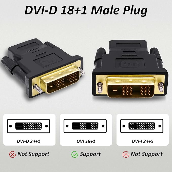 DVI to HDMI Adapter Bi-Directional DVI-D 18+1 Male to HDMI Female Converter Single Link Full HD 1080P@60Hz Adapter Connector for Computer Monitor HDTV LCD/DVD -2pcs
