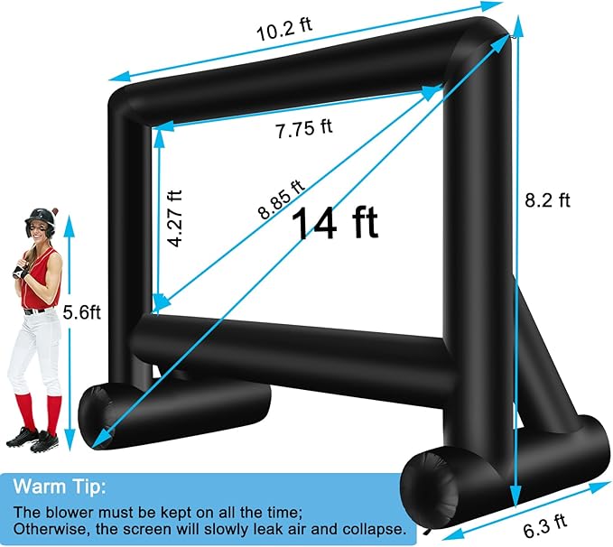 14 Feet Indoor and Outdoor Inflatable Blow up Mega Movie Projector Screen with Carry Bag for Front and Rear Projection