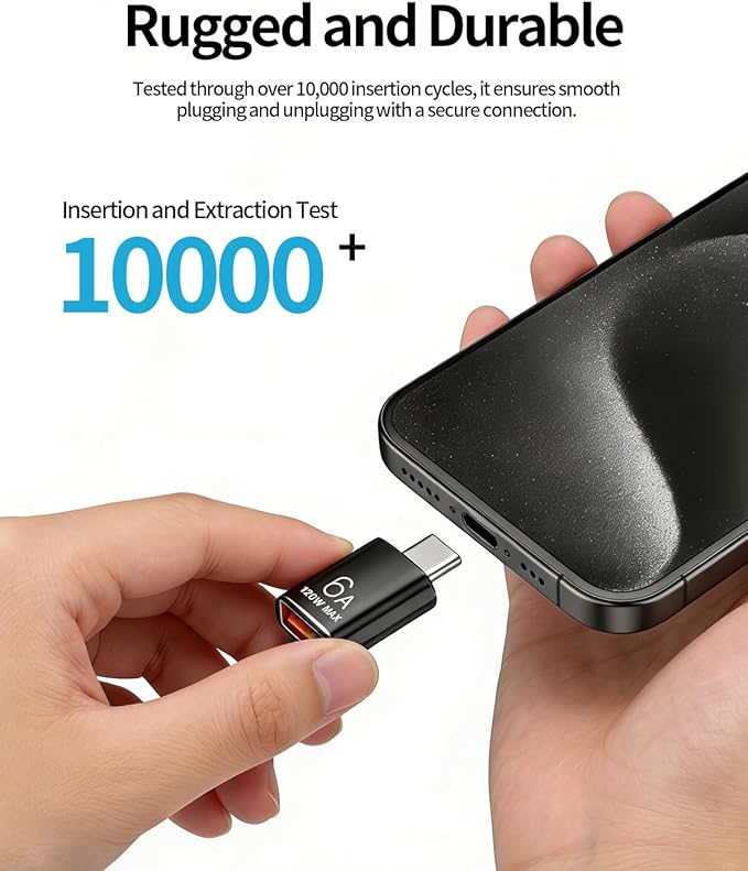 BOMIE USB C to USB Adapter 4 Pack,6A 120W Fast Charging 10Gbps Data Transfer,USB C Male to USB 3.2 Female OTG Adapter for Phone 15/16/17,Pad,Ma-cBook Pro/Air,Smartphone,Laptop,Tablet Black