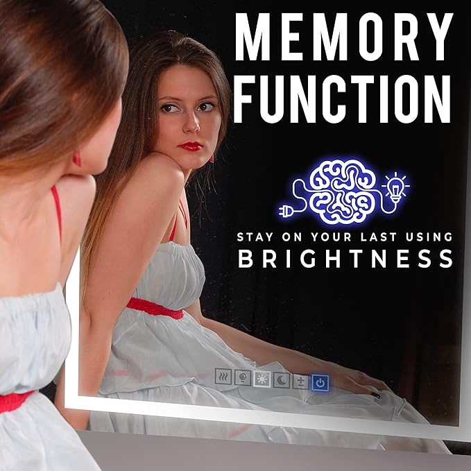 Bathroom Vanity LED Mirror for Wall with Anti Fog, Dimmable Touch Button, Adjustable Color Temperature, Memory Function 30"x40" by Fab Glass and Mirror