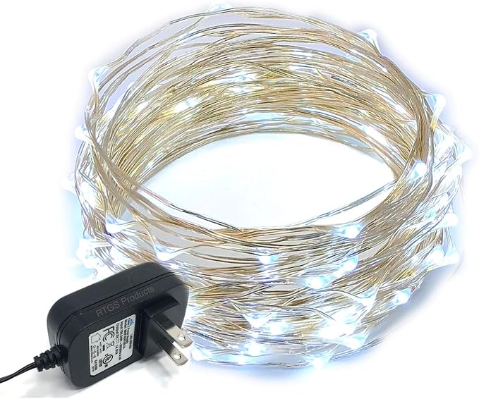 100 LEDs Cold White Color String Lights Plug-in Silver Wire Indoor and Outdoor 32 Feet Firefly Starry Fairy Lights for DIY, Christmas, Holidays, Party, Bedroom and Centerpieces