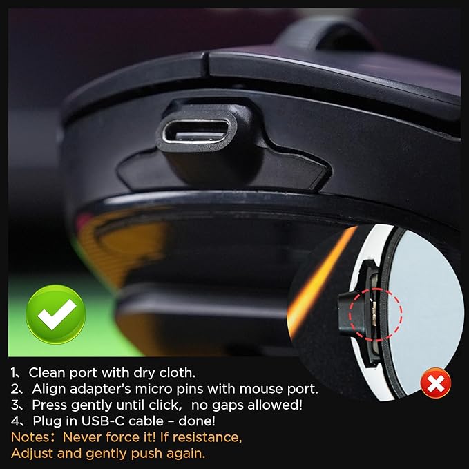 USB-C Adapter Compatible with Logitech GPW1/GPW2 Wireless Gaming Mouse,Micro USB to Type-C Converter | Model-Specific Fit | Support Charge & Data Sync | 3-Second Install | 10K+ Durability