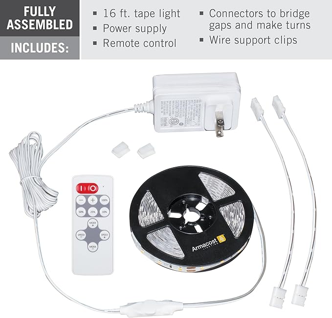 Armacost Lighting 421500 RibbonFlex Soft White LED Tape Light Kit with Remote, 16 ft, 3000k
