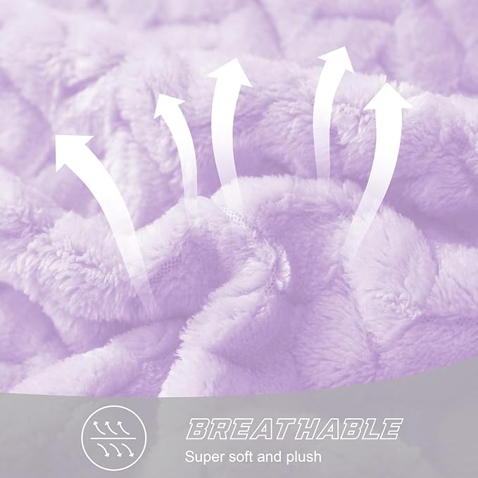 Exclusivo Mezcla Fleece Queen Size Blanket for Bed, 90x90 Inches Soft Cozy Jacquard Flannel Blankets, Lightweight Fuzzy Plush Warm for Winter, Lilac Purple