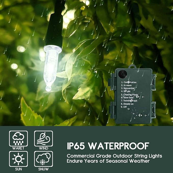 KOUQIYA Battery Christmas Lights 2 Pack, 17ft 50 LED Mini String Light with Auto-Timer 8 Modes Waterproof Tree Lights (Cool White)