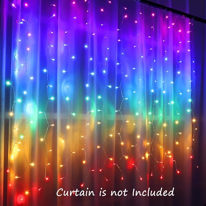 Rainbow Fairy String Curtain Lights with Touch Dimmer Switch, Hanging LED Icicle Rainbow Lights Curtain for Girls Bedroom, Kids Room, Unicorn Room, Birthday, Holiday Décor Christmas Gift