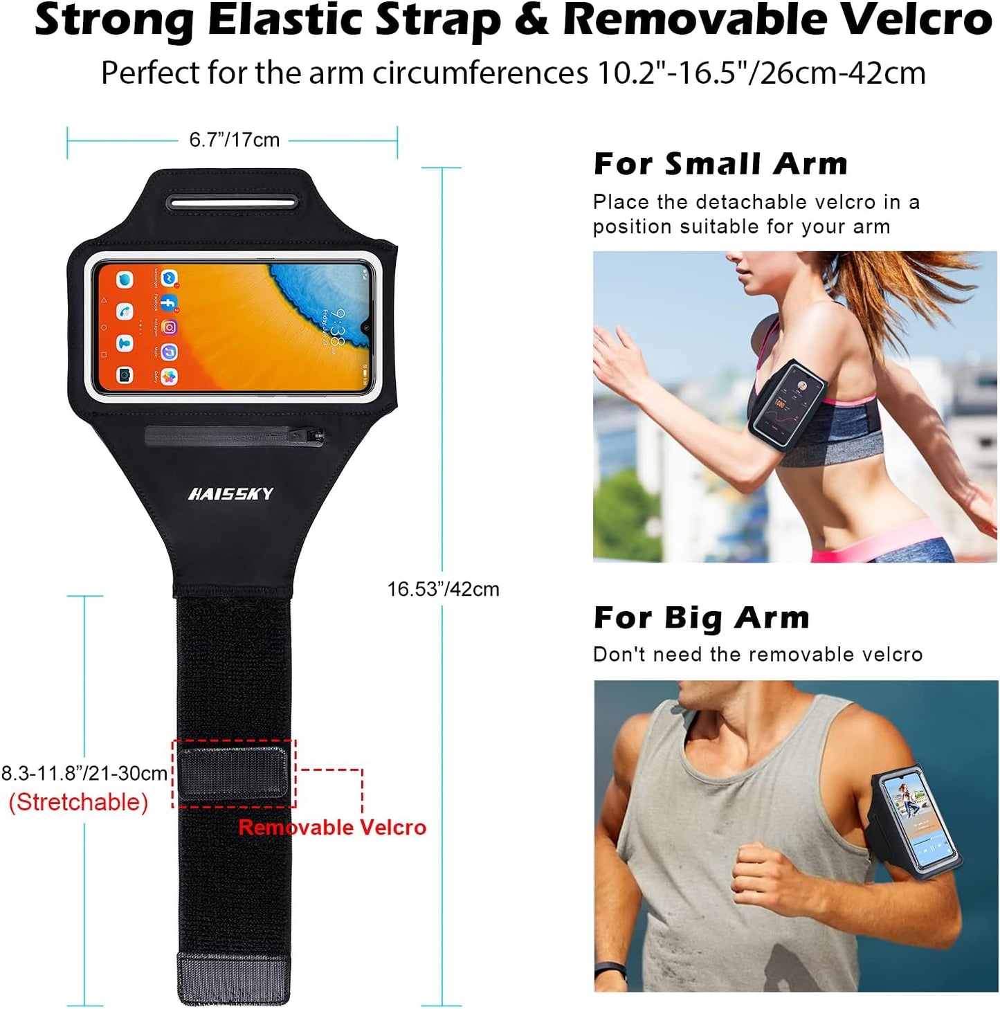 Running Armband with Earphone Bag, Cell Phone Holder for iPhone 16/15/14/13/12 Pro, Galaxy S21/S20