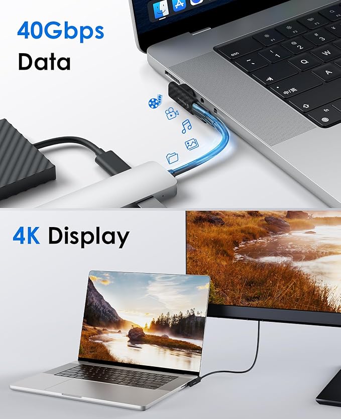 Magtame Magnetic USB C Right Angle Adapter 24Pin 240W 1Pack with 2 Tips, Carbon Fiber Plastic 90 Degree USB C Male to Female Adapter, 40Gbps Fast Charging & 4K Video for iPhone 17 16, Laptop, USB4