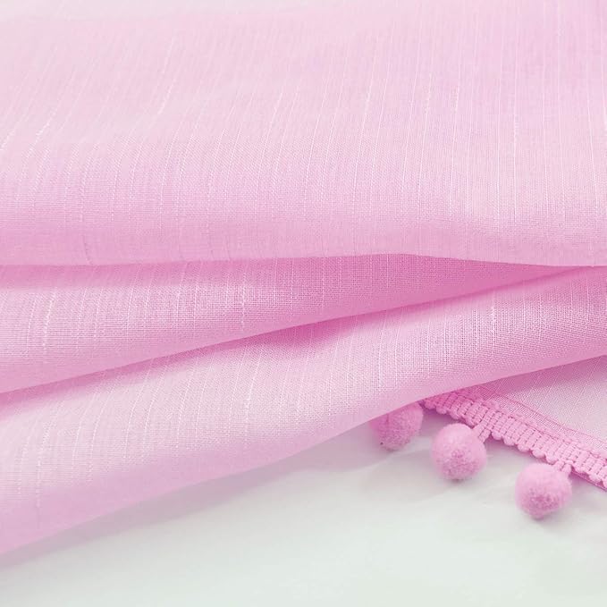 Treatmentex Pink Sheer Curtains for Girls-Room 108inch Long Window Drapes with Cute Pom Pom Design for Salson Party Ceremony Birthday Décor 52" w X 2 Pack