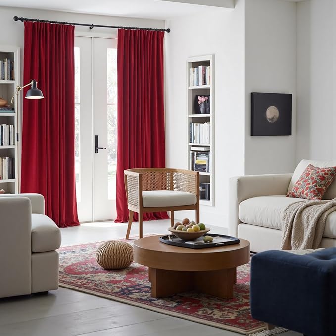 Lazzzy Velvet Blackout Curtains Thermal Insulated Room Window Drapes Super Soft Luxury Curtains for Living Room Bedroom Rod Pocket 2 Panels, Red, 52" W x 108" L