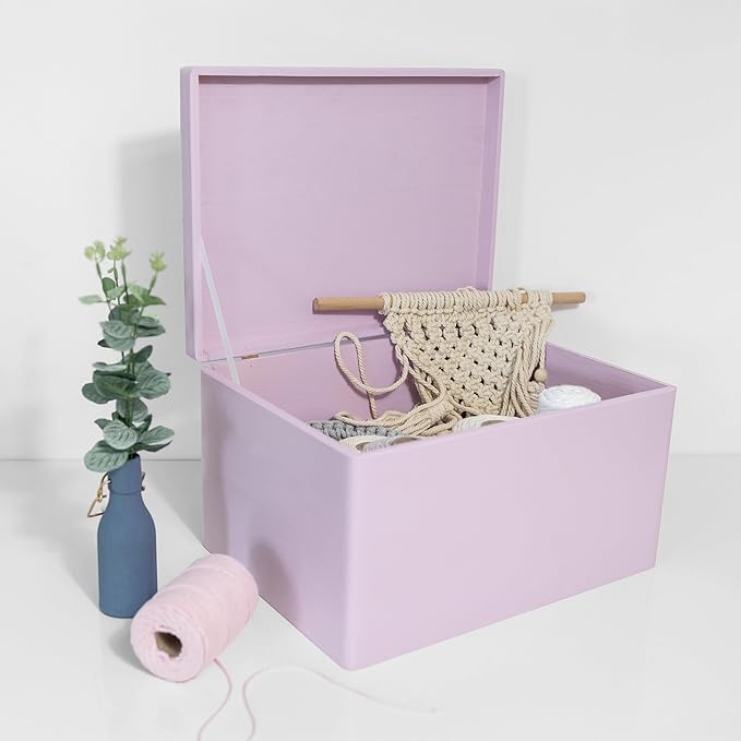 Large Pink Wooden Box Storage with Hinged Lid | 15.8 x 11.8 x 9.44 inches (+-0.5) | Gift Box Storage Document | Wood Keepsake Chest Product NOT Intended for 15 Years OR Below