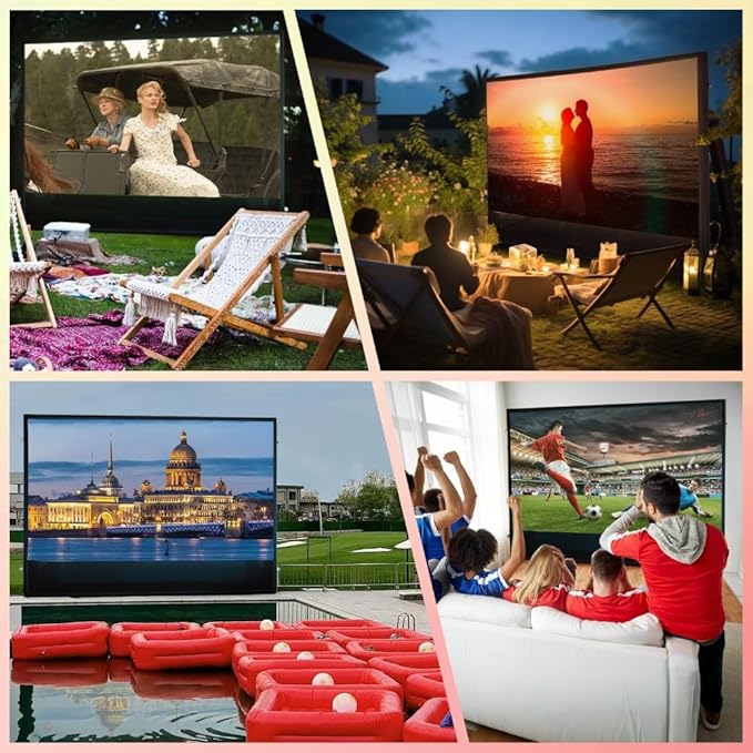 Inflatable Projector Screen I Air-Tight No-Blower Design,Made from TPU Tarpaulin, 120 inch (Equivalent to 16ft) for Indoor & Outdoor Use Backyard, Pool, Party, Camping, Movie Night Parties