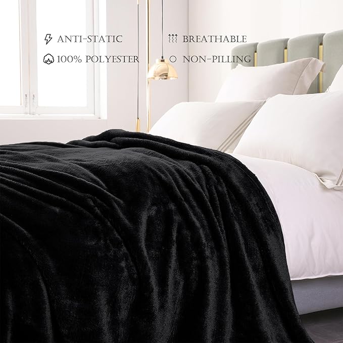 Exclusivo Mezcla Plush Fuzzy Fleece Bed Blanket King Size, Super Soft, Fluffy and Warm Blankets, Suitable for All Seasons (Black, 90x104 Inches)