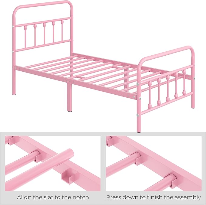 Yaheetech Classic Metal Platform Bed Frame Mattress Foundation with Victorian Style Iron-Art Headboard/Footboard/Under Bed Storage/No Box Spring Needed/Twin Size Pink