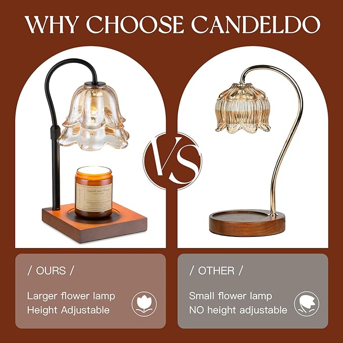 Candle Warmer Lamp with Timer: Flower Black Candle Lamps Height Adjustable Vintage Home Bedroom Decor Mom Birthday Gift for Women