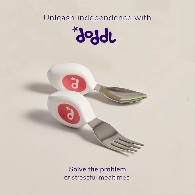 doddl Toddler Utensils, Ergonomic Fork and Spoon Set for Self Feeding, Stainless Steel Silverware for 1-3 Year Olds, BPA Free, Dishwasher Safe (Indigo)