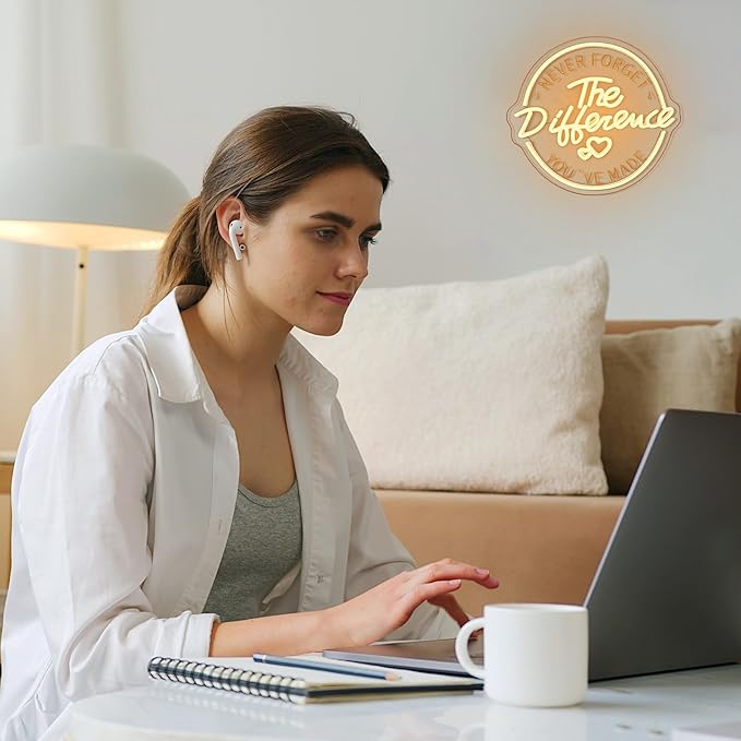 Never Forget the Difference You've Made Neon Sign, USB Powered Dimmable, 5V/2A, for Home, Party, Gift, Office, Retirement Ceremonies, Farewell Meeting