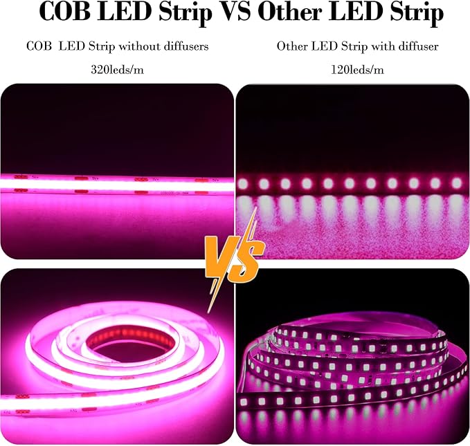 Short Led Strip Lights Pink 5V USB LED Lighting COB LED Strip Pink Flexible LED Tape Light Not Dimmable Small led, for Display Cabinet, Home DIY Lighting Room Decor TV Lights (3.28FT/1M)