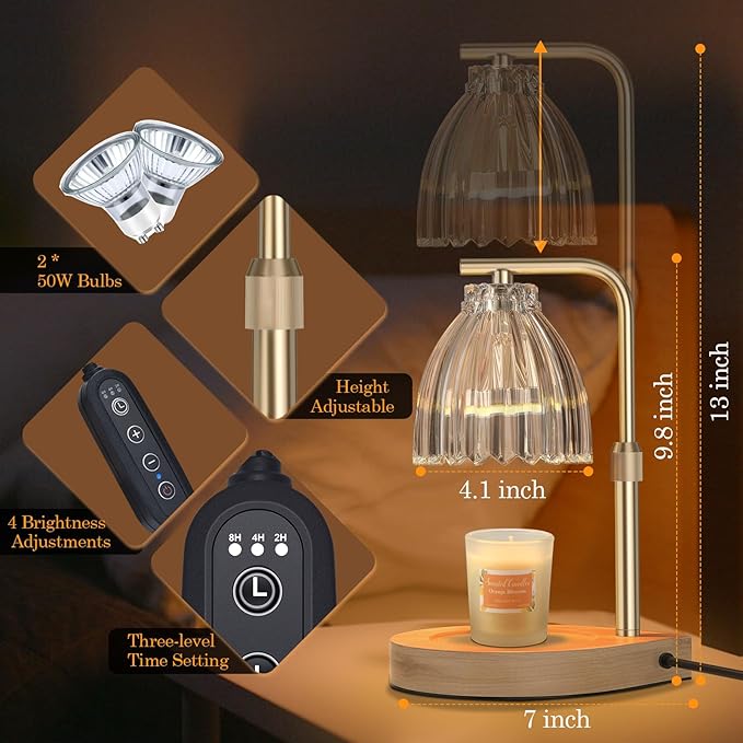 Christmas Gifts for Women Candle Warmer Lamp with Adjustable Height, Timer & Dimmer, Birthday Gifts for Women, Elegant Gift Box & Greeting Card, Candle Lamp with 2 Bulbs for Home Decor/Bedroom/Office
