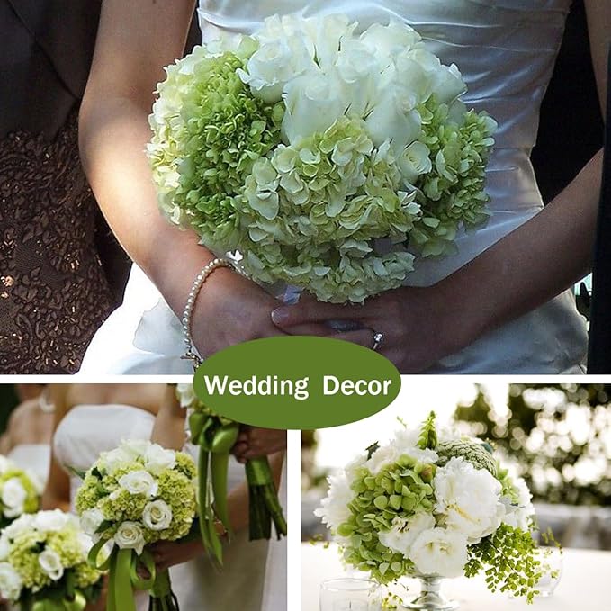 Hydrangea Artificial Flowers, 20 Pcs Green Hydrangea Artificial Flowers Bulk, Faux Hydrangea Flowers for Outdoor, Fake Silk Hydrangea Flowers with Stems for Wedding Decoration Decor