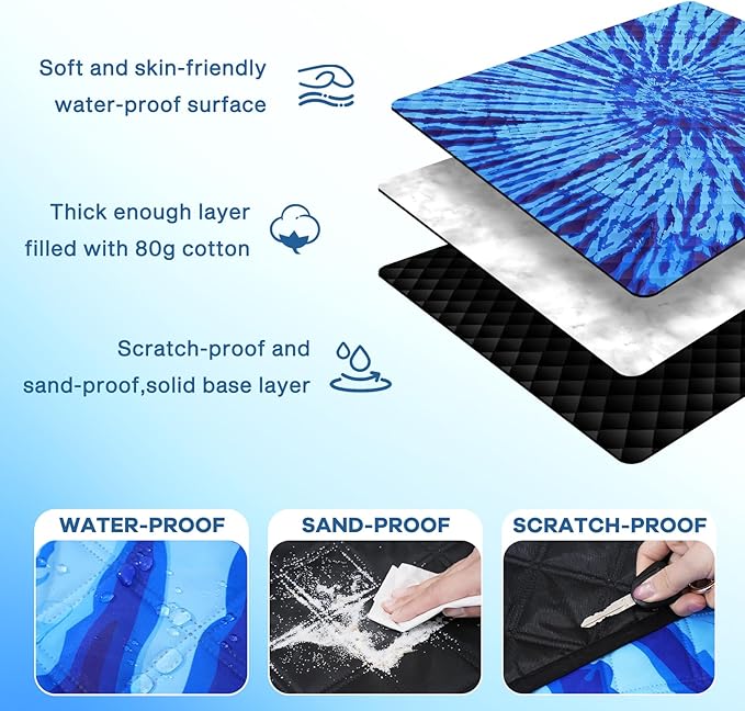 Genovega Waterproof Picnic Blanket Beach Outdoor Camping Mat Extra Large Foldable Cute Big Travel Essential Accessories Gift Park Patio Lawn Garden Grass Ground PlayMusic Festival Concert Must Have