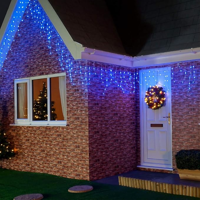 Brizled Blue Icicle Lights, 29ft 360 LED Christmas Icicle Lights with Remote, 8 Modes Christmas Roof Light with 60 Drops, Connectable Xmas Eave Light Outdoor Drop Lighting for Xmas Wedding Holiday