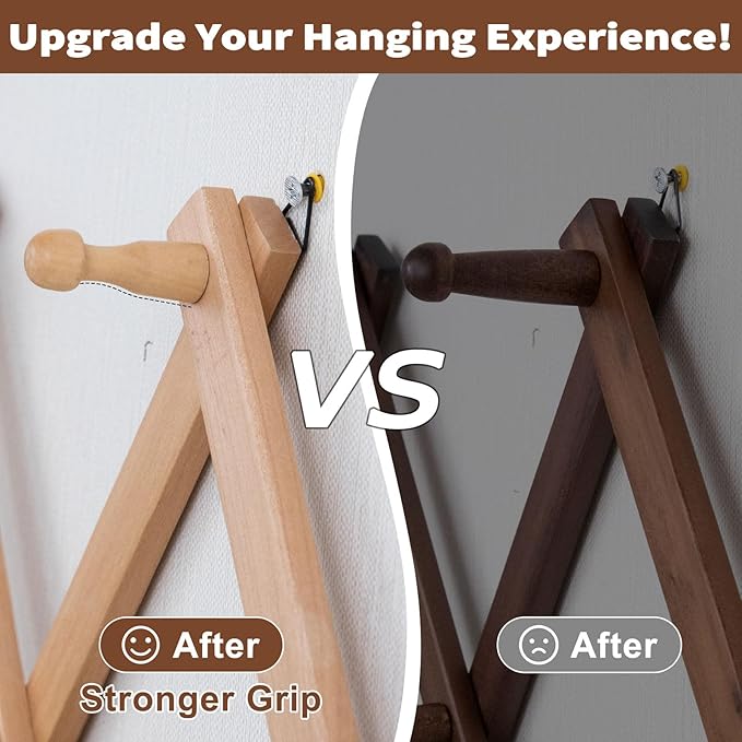 Wall Rack with 16 Hooks, Wooden Wall Expandable Coat Rack for Coat, Hats, Baseball Caps, Coffee Mug, Jewelry(Natural)