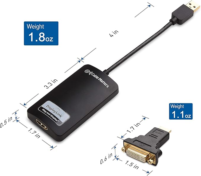 Cable Matters SuperSpeed USB 3.0 to HDMI Adapter (USB to HDMI Adapter) for Windows up to 1440p in Black