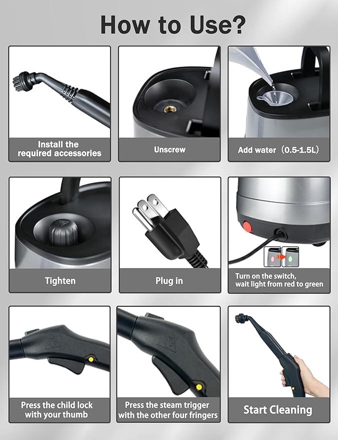 Steam Cleaner for Home, Xyloset Powerful Multipurpose Portable Steamer for Floors, Cars,Tiles, Home Use, 5 Mins Quick Heating, 1.5L Capacity, 20 Acc., Heavy Duty Steam Cleaner Carpet and Upholstery