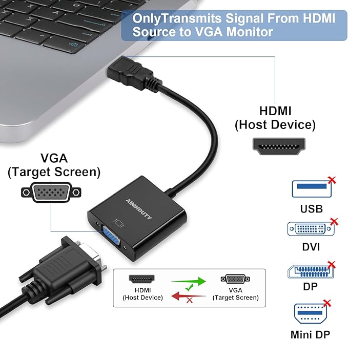 HDMI to VGA Adapter Male to Female Converter, Compatible for Xbox, Computer, Desktop, Laptop, PC, Monitor, Projector, HDTV, Chromebook, Raspberry Pi, Roku and More