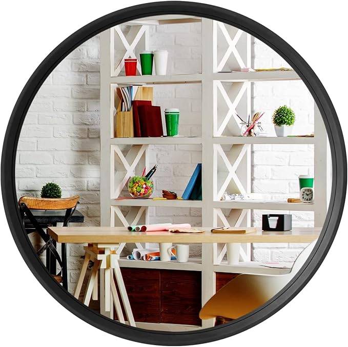 WallBeyond Black Round Wood Mirror 24 inch Circle Wall Mirror for Bathroom Round Wall Mirror for Wall Decor, Vanity, Entryway Living Room