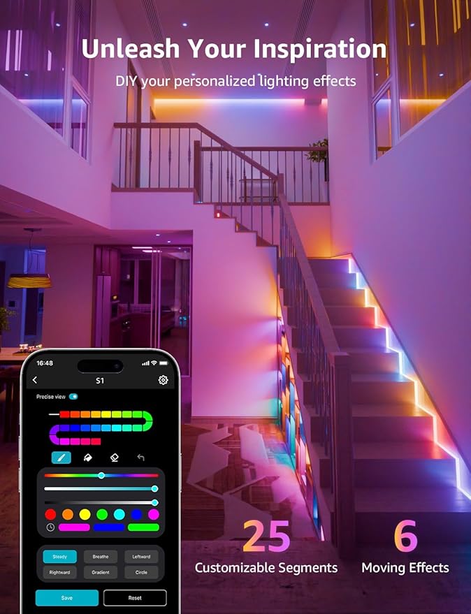 Lepro S1 AI LED Strip Lights for Bedroom - 16.4ft Smart RGB Light Strips with IC and Rainbow Chasing Effects, Color Segment DIY, Personalized Al Lighting Designer, No Remote, 2.4G Wi-Fi & Bluetooth