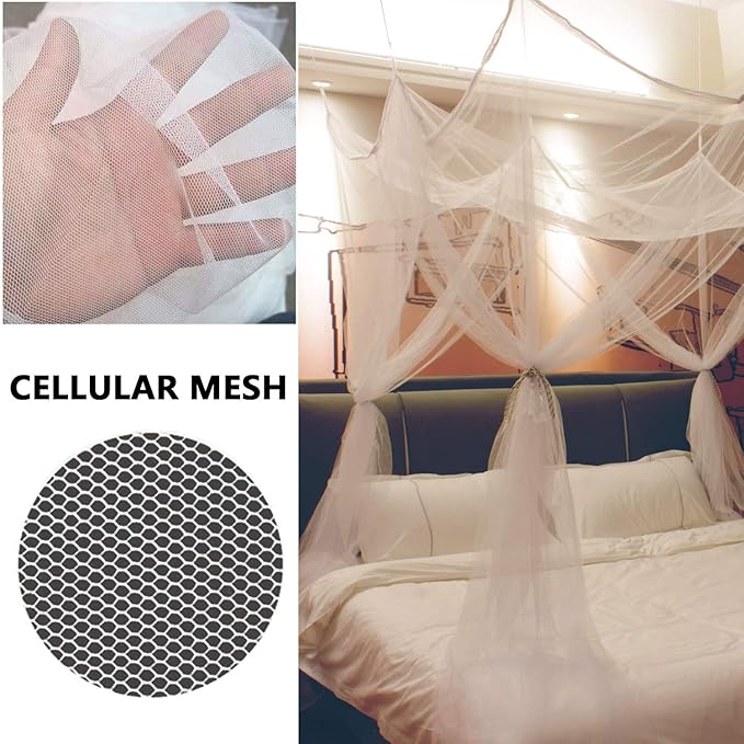 Comtelek 8 Corner Bed Canopy with 100 LED Star String Lights Battery Operated, Bed Netting Unique Style 4 Door Square Canopy Bed Curtains Canopy - Suggested for Twin Full Queen King Bed