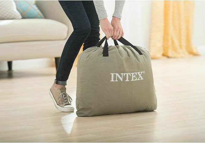Intex Dura-Beam Standard Series Deluxe Pillow Rest Raised Airbed w/ Soft Flocked Top for Comfort, Built-in Pillow & Electric Pump, Bed Height 16.5", Twin