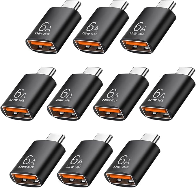 Pastall 10 Pack 10Gbps/120W USB C to USB3.1 Adapter,Black Type C Male to USB Female Adapter for Smartphone, PC, Laptop, Tablet, Keyboard etc.