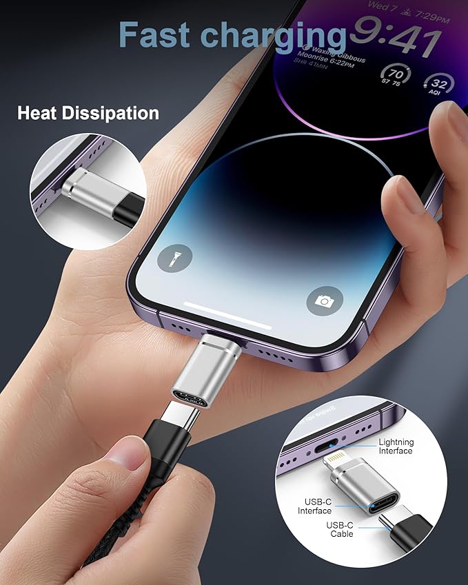 4 Pack USB C to Lightning Adapter, Lightning Male to USB Type C Female Cable Adapter Connecter for iPhone 14 Plus/13/12/11/XR/XS, Apple Lightening Fast Charging Data Sync Converter, Not for Audio/OTG