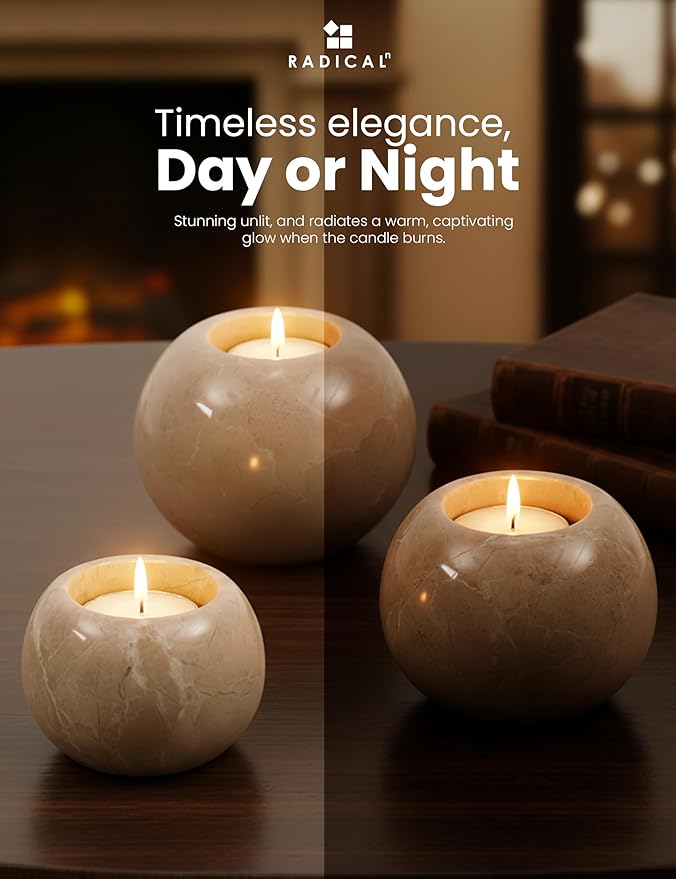 Radicaln Marble Tealight Candle Holder 4" Inches Verona Handmade Set of 3 Mini Votive Candle Holders for Wedding Table Setting, Ideal Bathroom, Bedroom & Kitchen Table Candle Accent